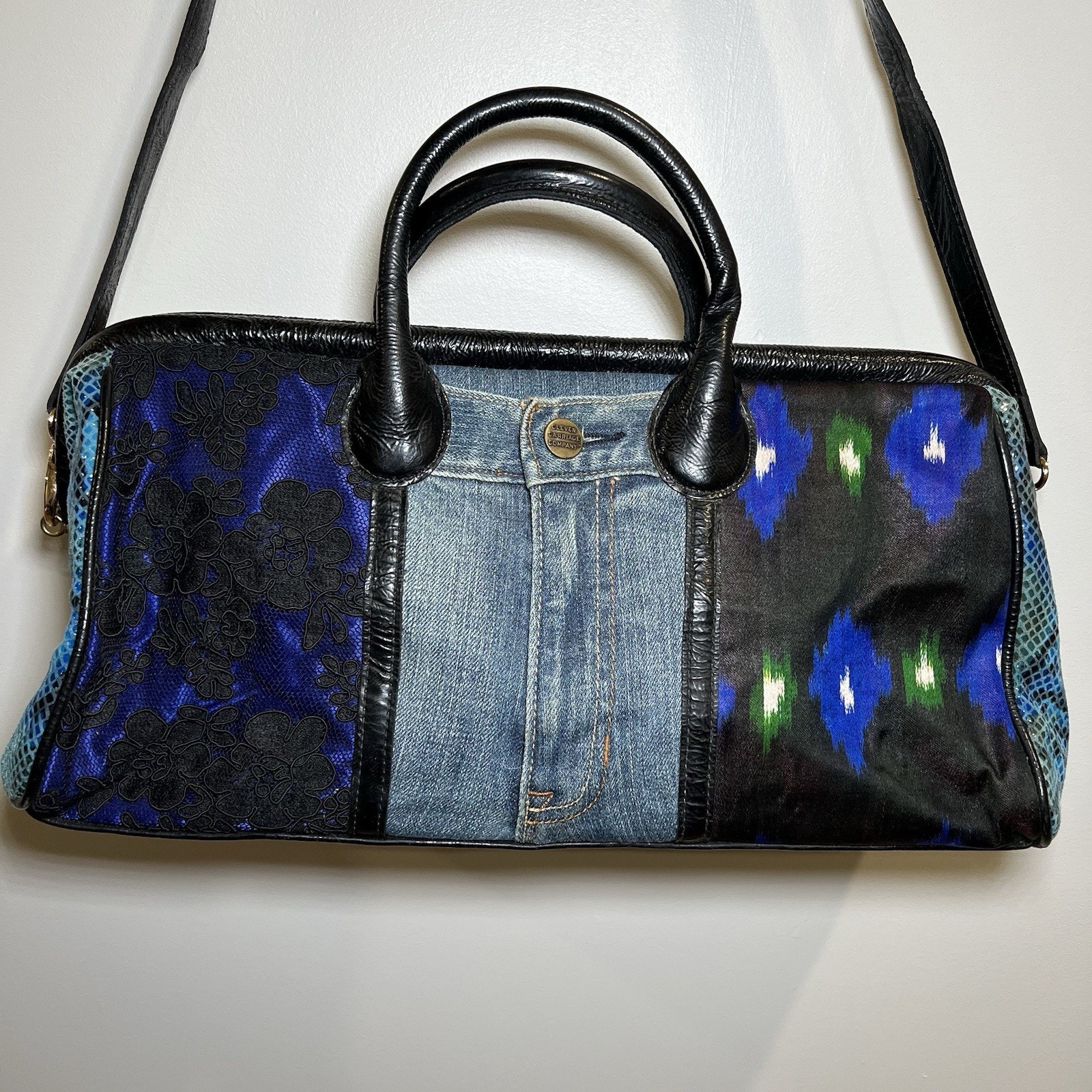 Vintage Clever Carriage Company Denim Lace And Leather Patchwork Tote Bag